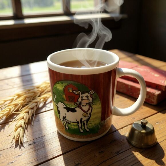 Vintage Houston Harvest Stoneware Cow and Chicken 12oz. Coffee Mug - Picture 1 of 6